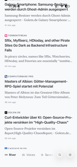 Screenshot of the App with a few feed items