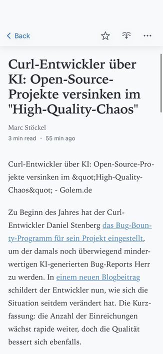 Screenshot of the App and one article. Very clean.